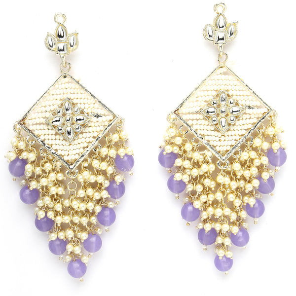Gold Plated Traditional Handcrafted Pearl Kundan Beaded Chand Bali Earrings