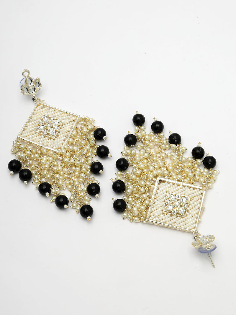 Gold Plated Traditional Handcrafted Pearl Kundan Beaded Chand Bali Earrings