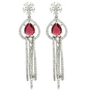 Rhodium Plated with Cluster Design Red & White American Diamond Dangler Earrings