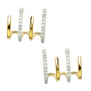 Rhodium Plated with Round Shaped White American Diamond Small Ear Cuff Earrings