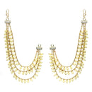 Gold Plated with White Pearls Studded Long Chain Attachment for Earrings