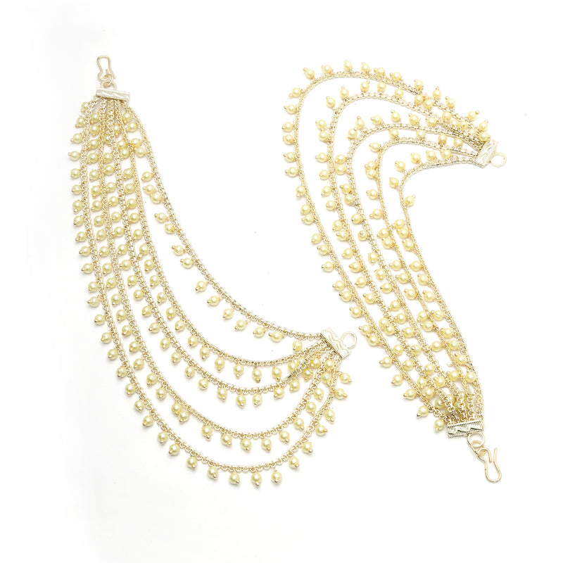 Gold Plated with White Pearls Studded Long Chain Attachment for Earrings