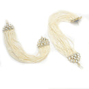 Rhodium Plated with White Pearls Studded Long Chain Attachment for Earrings