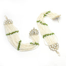 Rhodium Plated with White Pearls Studded Long Chain Attachment for Earrings