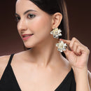 Gold Plated Floral Shaped White Cubic Zirconia Studded Earrings