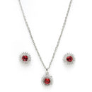 Rhodium Plated Silver Toned Ruby Red American Diamond Studded Pendant Combo With Ring