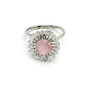 Rhodium Plated Silver Toned Subtle Pink American Diamond Studded Pendant Combo With Ring
