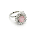 Rhodium Plated Silver Toned Subtle Pink American Diamond Studded Pendant Combo With Ring