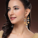 Gold Plated Oxidised Dual Toned Floral Shaped Pearl Beaded Dangler Earrings