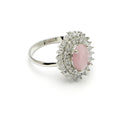 Rhodium Plated Silver Toned Oval Shaped Pink American Diamond Studded Pendant Combo With Ring