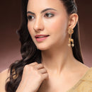 Gold Plated Nandi Maharaj White Pearl Contemporary Long Drop Earrings