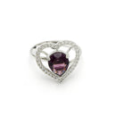 Rhodium Plated Silver Toned Heart Shaped Violet American Diamond Studded Pendant Combo With Ring