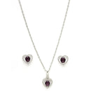 Rhodium Plated Silver Toned Heart Shaped Violet American Diamond Studded Pendant Combo With Ring