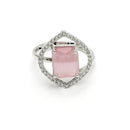 Rhodium Plated Silver Toned Pink American Diamond Studded Pendant Combo With Ring
