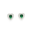 Rhodium Plated Silver Toned Heart Shaped Emerald Green American Diamond Studded Pendant Combo With Ring