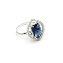 Rhodium Plated Silver Toned Royal Blue American Diamond Studded Pendant Combo With Ring