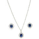 Rhodium Plated Silver Toned Royal Blue American Diamond Studded Pendant Combo With Ring