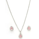 Rhodium Plated Silver Toned Tear Dropped Shaped Pink American Diamond Studded Pendant Combo With Ring