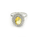Rhodium Plated Silver Toned Oval Shaped Yellow American Diamond Studded Pendant Combo With Ring