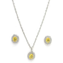 Rhodium Plated Silver Toned Oval Shaped Yellow American Diamond Studded Pendant Combo With Ring