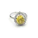 Rhodium Plated Silver Toned  Tear Dropped Shaped Yellow American Diamond Studded Pendant Combo With Ring