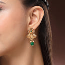 Traditional Gold Plated Floral Shaped Green Pearl Beaded Earrings