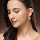 Traditional Gold Plated Floral Shaped Green Pearl Beaded Earrings