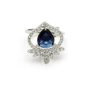 Rhodium Plated Silver Toned Royal Blue Tear dropped  Shaped American Diamond Studded Pendant Combo With Ring