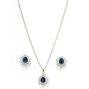 Rhodium Plated Silver Toned Royal Blue Tear dropped  Shaped American Diamond Studded Pendant Combo With Ring