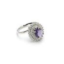 Rhodium Plated Silver Toned Oval Shaped Royal Blue American Diamond Studded Pendant Combo With Ring