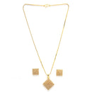 Gold Plated White Stone Studded Square Pendant Set