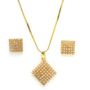 Gold Plated White Stone Studded Square Pendant Set