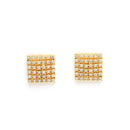 Gold Plated White Stone Studded Square Pendant Set