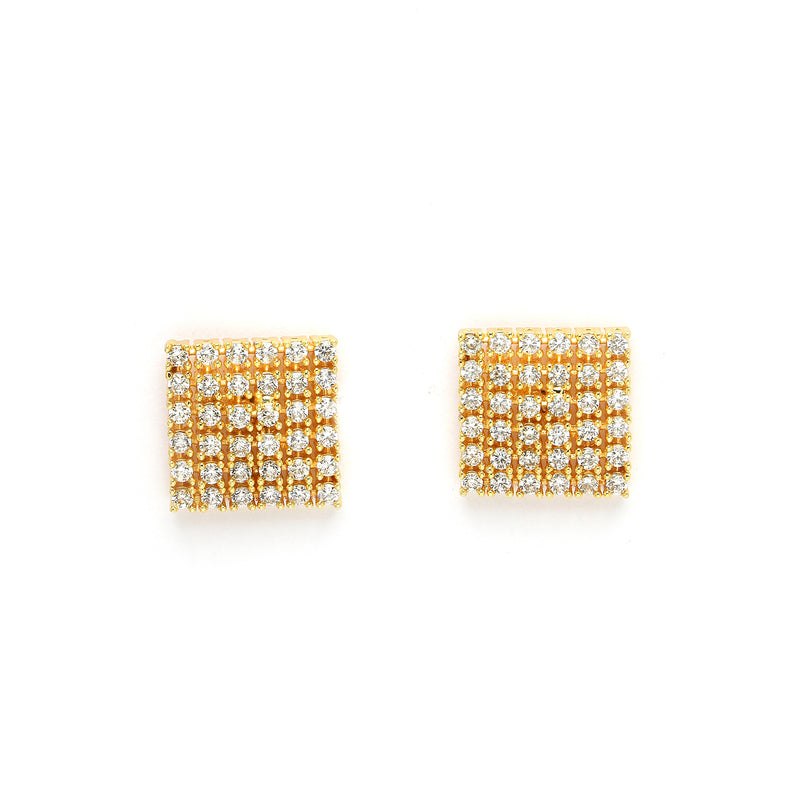 Gold Plated White Stone Studded Square Pendant Set