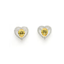 Rhodium Plated Silver Toned Heart Shaped Yellow American Diamond Studded Pendant Combo With Ring