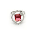 Rhodium Plated Silver Toned Ruby Red American Diamond Studded Pendant Combo With Ring