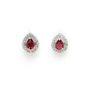 Rhodium Plated Silver Toned Tear Dropped Shaped Ruby Red American Diamond Studded Pendant Set