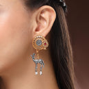 Oxidised Gold Plated Dual Toned Deer Shaped Pearl Beaded Drop Earrings