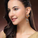 Oxidised Gold Plated Dual Toned Deer Shaped Pearl Beaded Drop Earrings