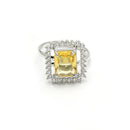 Rhodium Plated Silver Toned Yellow Square Shaped American Diamond Studded Pendant Combo With Ring