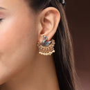 Oxidized Gold Plated Dual Toned Swan Shaped White Pearl Studded Earrings