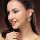 Oxidized Gold Plated Dual Toned Swan Shaped White Pearl Studded Earrings