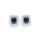 Rhodium Plated Silver Toned Square Shaped Royal Blue American Diamond Studded Pendant Combo With Ring