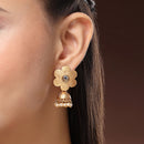 Traditional Gold Plated Floral White Pearl Studded Jhumki Earrings
