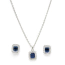 Rhodium Plated Silver Toned Square Shaped Royal Blue American Diamond Studded Pendant Combo With Ring