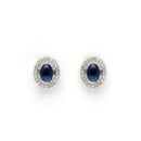 Rhodium Plated Silver Toned Oval Shaped Royal Blue American Diamond Studded Pendant Set