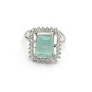 Rhodium Plated Silver Toned Square Shaped Sea Blue American Diamond Studded Pendant Combo With Ring