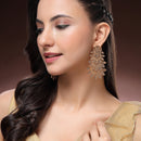 Gold Plated Mehendi Tond Multi-Layer Leaf Design Dangler Earrings
