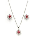 Rhodium Plated Silver Toned Ruby Red Tear dropped  Shaped American Diamond Studded Pendant Combo With Ring