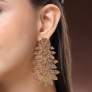 Gold Plated Mehendi Tond Multi-Layer Leaf Design Dangler Earrings